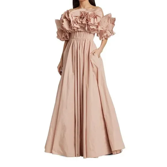 Jason Wu Collection Off-The-Shoulder Ruffle Taffeta Gown - Picture 2 of 13